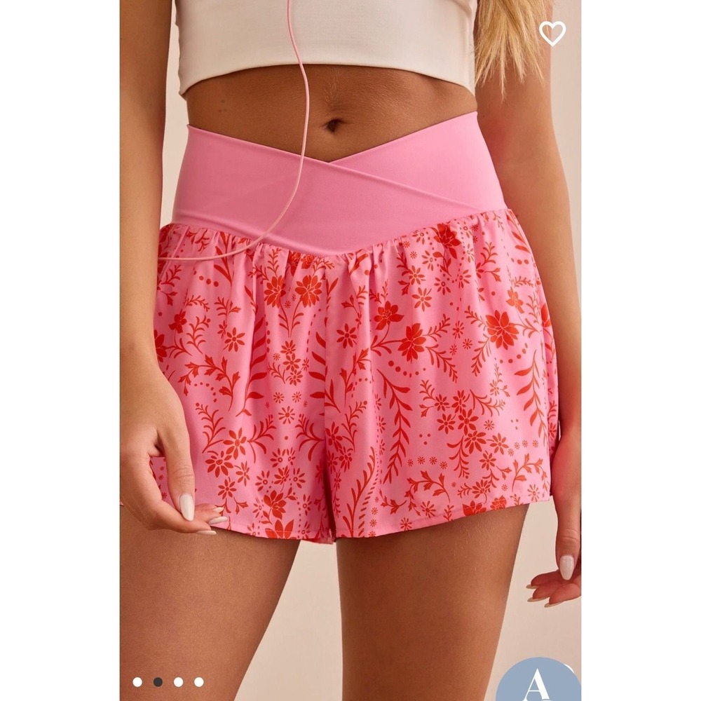 AS Revival Crossover Flowy Shorts Pink Red Floral Athletic Running Size XSmall
